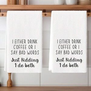 White Kitchen Towels with Humorous Text 2 Pack